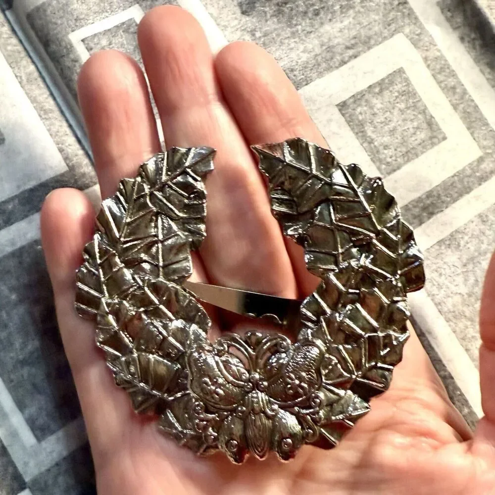 VTG 90’s Sylvia Dahl Butterfly Laurel Wreath Brooch Scarf Dress Clip Silver Tone
